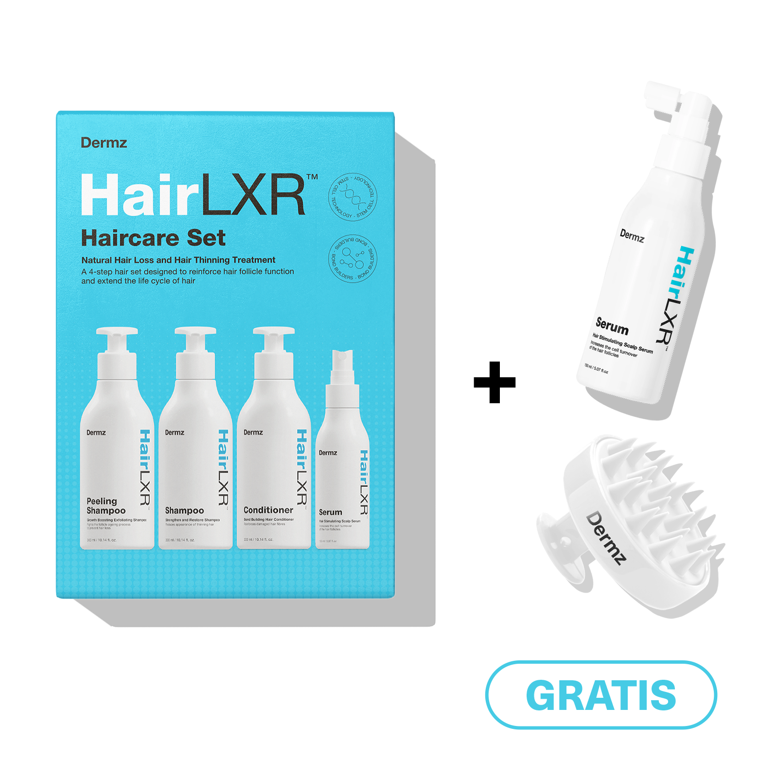 4-Step HairLXR Set + Free Extra Serum & Dermz Brush