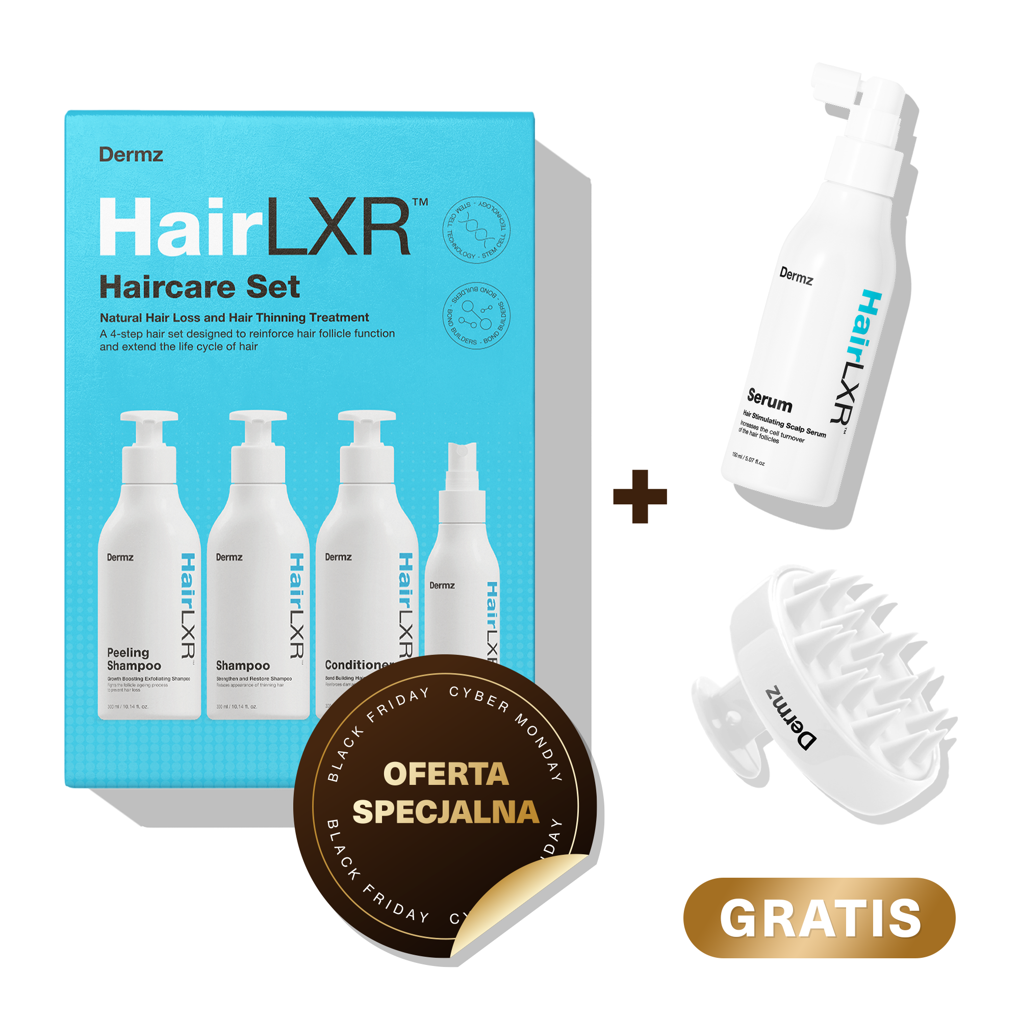 4-Step HairLXR Set + Free Serum & Free Dermz Brush